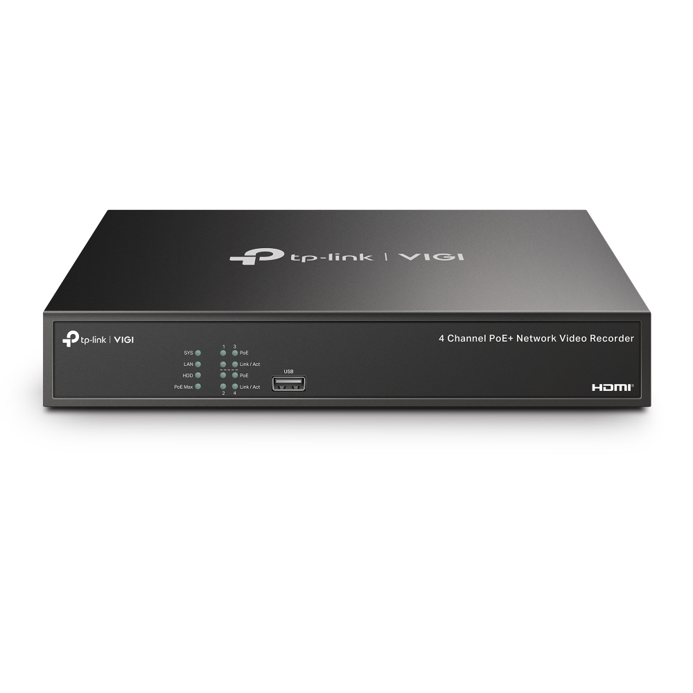 TP-Link VIGI NVR1004H-4P rejestrator IP 4 kanały, PoE+, 8 Mpix, 1x SATA (maks. 10 TB)